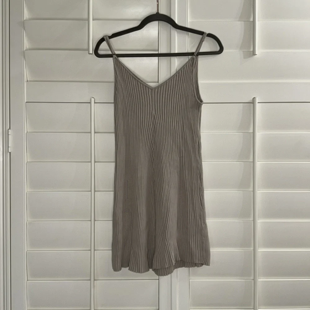 Miou Muse Ribbed Knitted Romper Gray